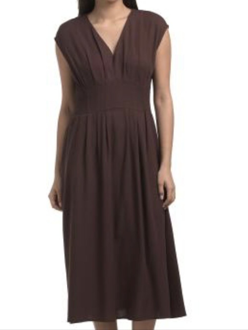 NWT - Nanette Lepore Linen Blend Pintuck Waist Chocolate Midi Dress - Size M
